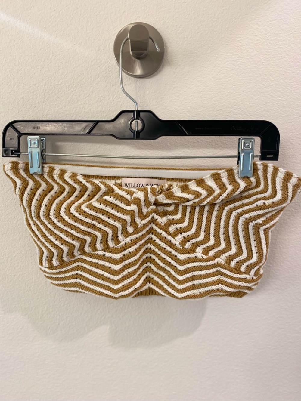 Mustard and Cream Striped Knit Bandeau Crop Top